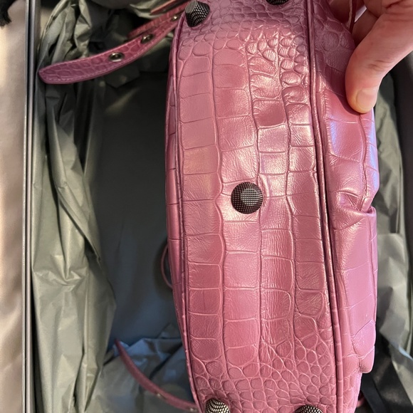 WOMEN'S LE CAGOLE METALLIC PINK SHOULDER BAG CROCODILE EMBOSSED WITH RHINESTONES - Picture 14 of 15